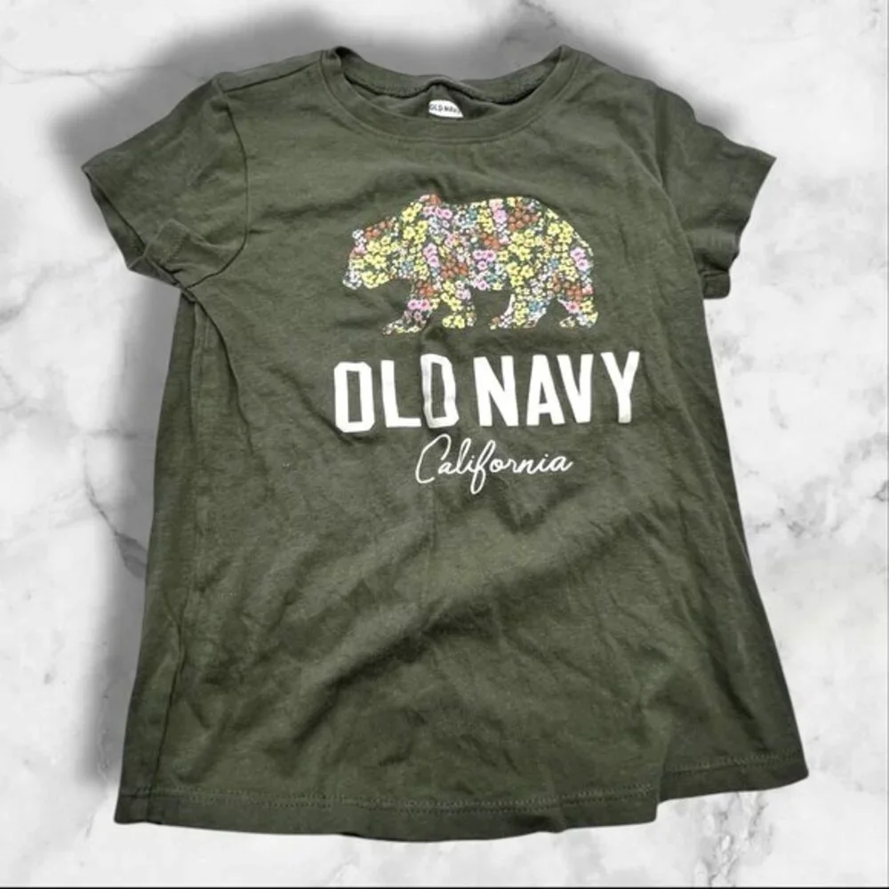 Old Navy Toddler 3T Green Short Sleeve Shirt With Floral Bear & California Print